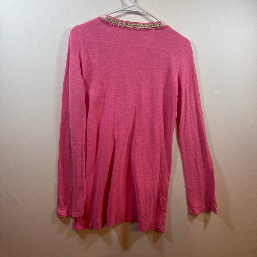 Lilly Pulitzer Pink Cotton Gold Soutache Embroidery Tunic Top Long Sleeve Small - Picture 3 of 9